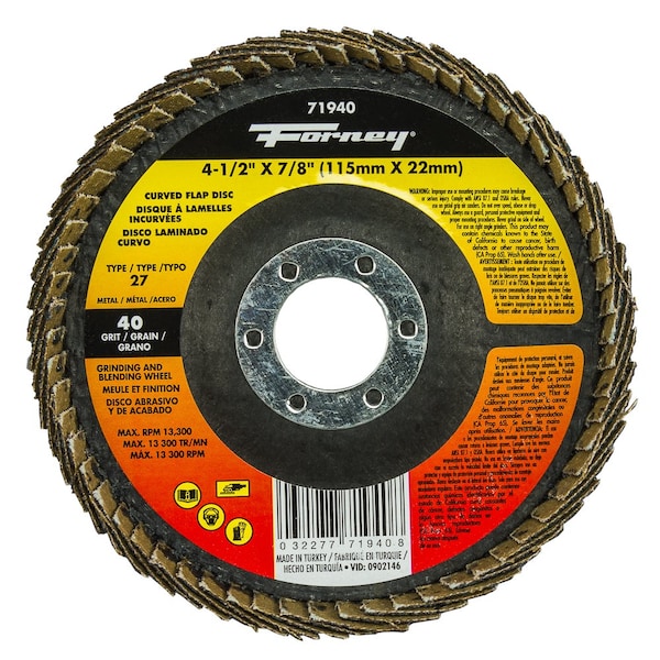 Forney Curved Edge Flap Disc, 4-1/2 in x 7/8 in, 40 Grit 71940 - main